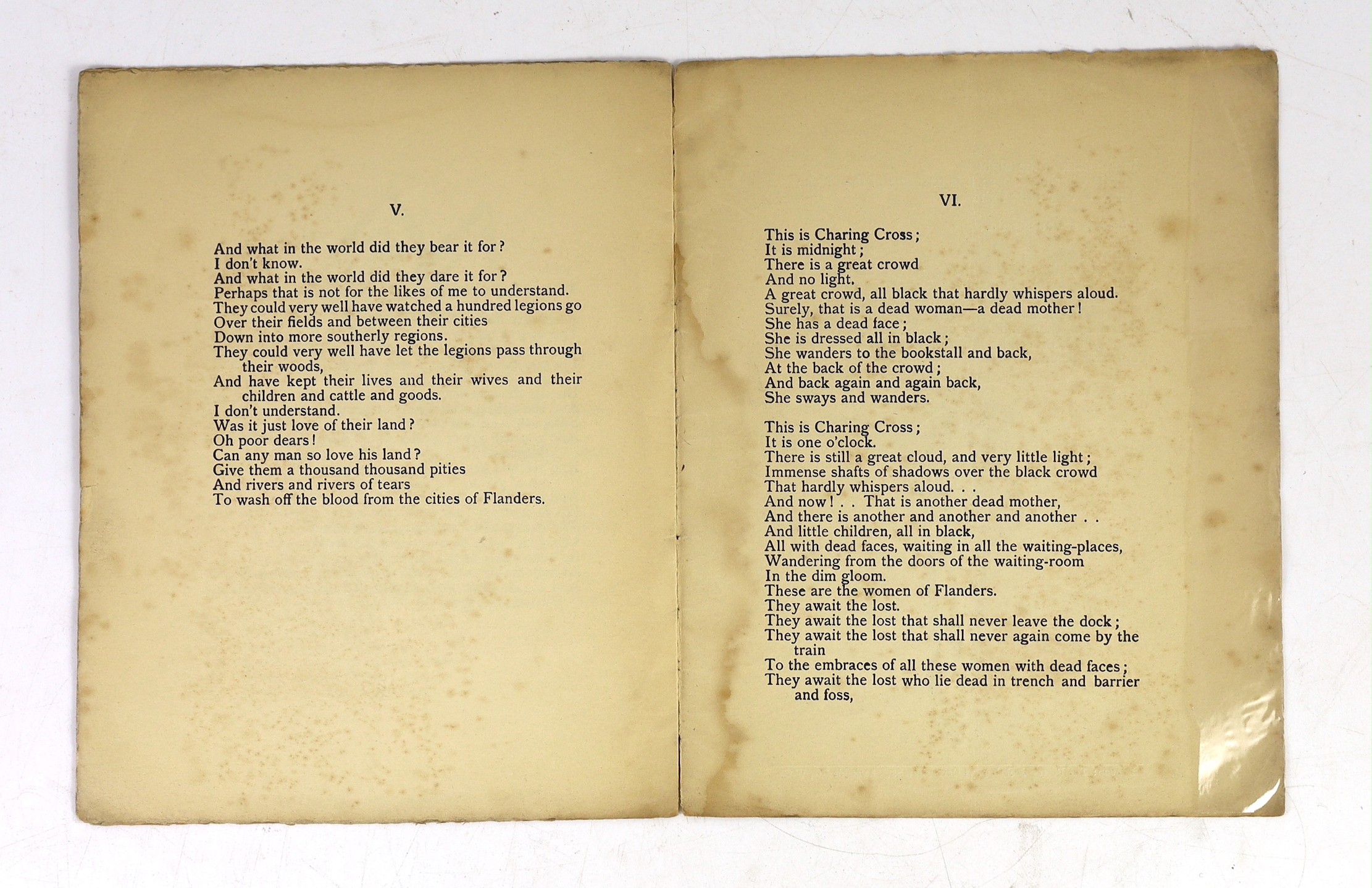 Hueffer, Ford Madox - Antwerp An 8 page pamphlet of poetry, the cover and 2 abstract designs by Wyndham Lewis, The Poetry Bookshop, London, 1915